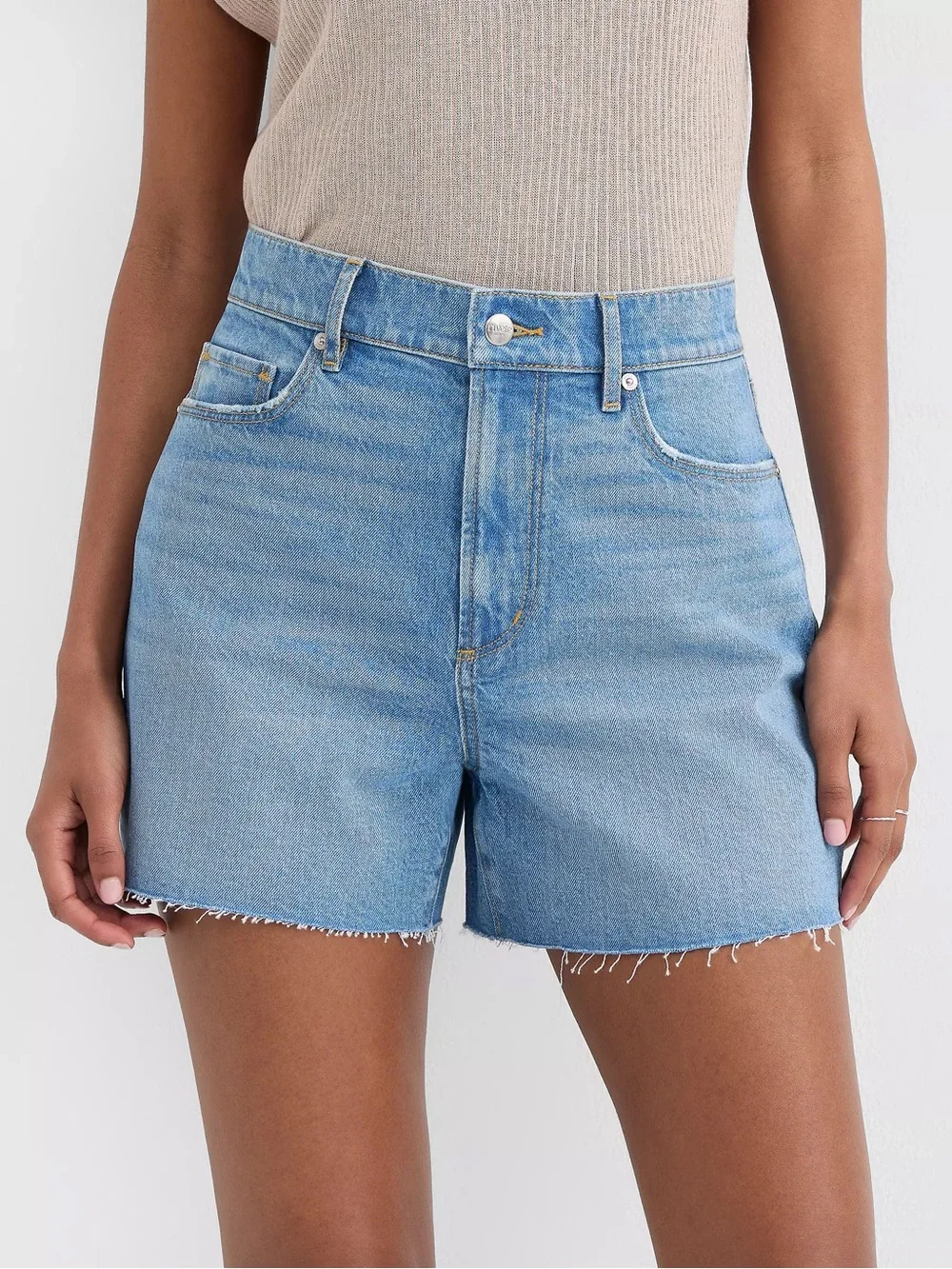 LOFT Rivete Petite High Rise Cut Off Denim Shorts in Mid Wash 27p NWT